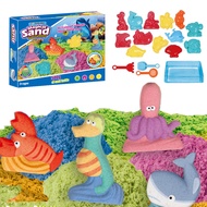 Kinetic Magic Sand Activity Table with Fruit Ice Cream Molds Childrens Sensory Play Toy Set for Crea