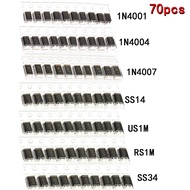 70pcs/lot SMD Diodes 1N4007 M7 1N4001 M1 1N4004 M4 SS14 US1M RS1M SS34 7 Values*10pcs Electronic kit