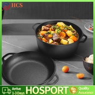 【HCS】2 in 1 Cast Iron Dutch Oven with Skillet Lid Skillet Cookware Pan Set for Bread Frying Baking C
