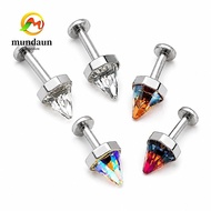 MUNDAUN Flat Back Stud, Stainless Steel Crystal Cone Labret Stud Earring,  Shiny  Flat Back Screw To