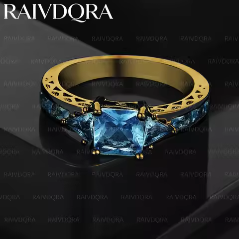 18K Gold Plated 8 Size Blue Zircon Ring For Women Men Fashion Jewelry Vintage Grace Charm Noble Part