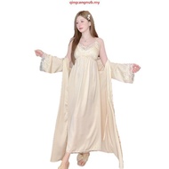 HT818 sexy long lady's nightgown and robe Set with PADDING, beautiful and luxurious silk bow pajamas
