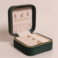 法國 Waekura 攜帶式絨面飾品收納盒 大 孔雀綠