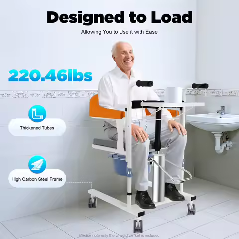 Hydraulic Patient Lift Wheelchair with Backrest Table Adjustable Height 220.46lbs Load TPE Brake Whe
