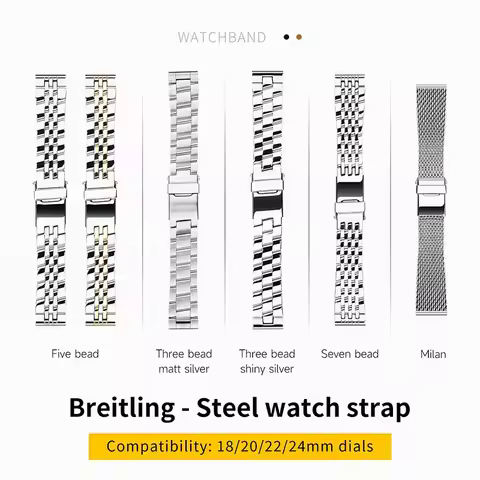 Flat End Stainless Steel 18/20/22/24mm Watch Band For Breitling Strap For Superocean Avenger Challen