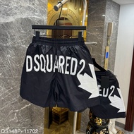 Dsq men's wind shorts black with white maple leaf pattern printed with Dsquared2 on the back of the 