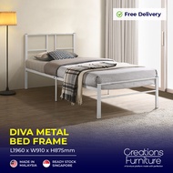DIVA STANDARD SINGLE BED FRAME / METAL DURABLE BED / BUDGET BED FRAME / POWDER COATED FRAME - WHITE / Product Malaysia