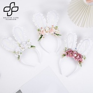 Beautylife Floral Bunny Headband Easter Bunny Headband Bunny Headband with Lace Bunny Ears and Color