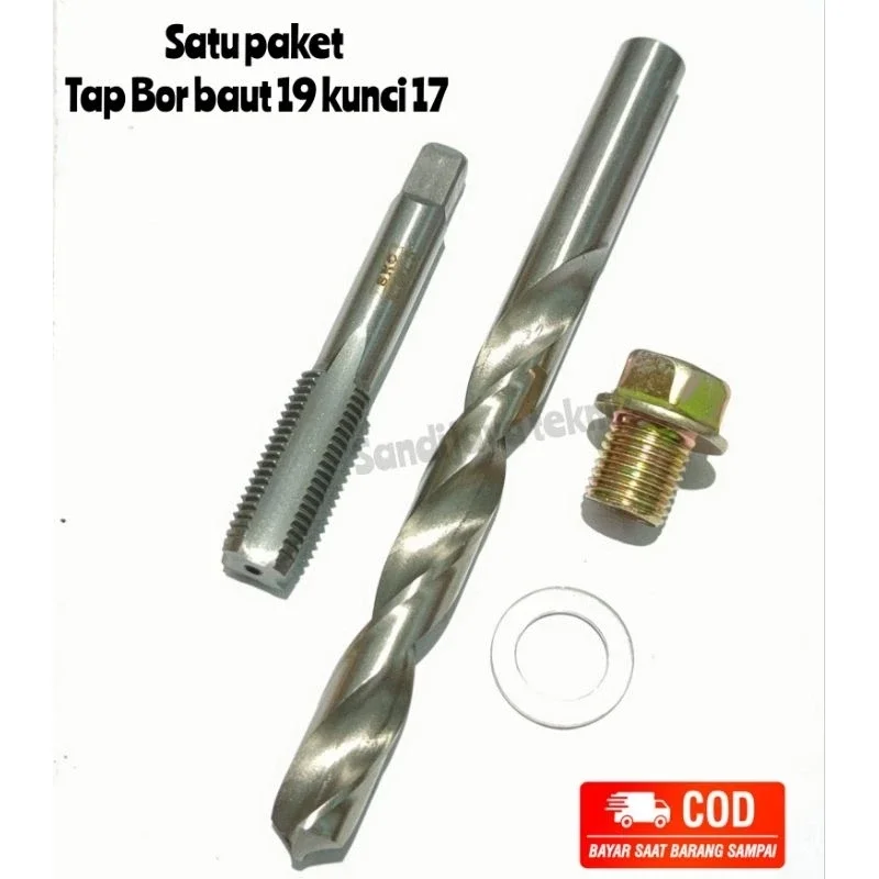 paket komplit tinggal pake tap set baut oli oversize baut 19 kunci 17 set mata bor 12.5mm tap m14x1.