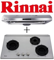Rinnai RH-S259-SSR-T Slimline Hood + Rinnai RB-3SI (RB3SI) 3 Burner Inner Flame Stainless Steel Built-in Hob