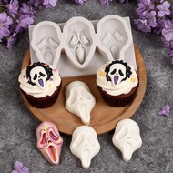 Topeng Halloween Grim Reaper, topeng muka hantu seram, acuan silikon kek fondant untuk pesta topeng 