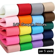 3/8 Inch (9mm / .9cm) PREMIUM Solid Color Grosgrain Ribbons PER 5 YARDS