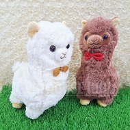 MATA Ilama Doll Bow Tie Alpaca Doll Brown Cream Hard Eyes Plushie Doll