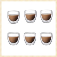 [1fnejakblh.ph] 6PCS Clear Double Wall Glass Coffee Mugs Insulated Layer Cups Set for Bar Tea Milk J