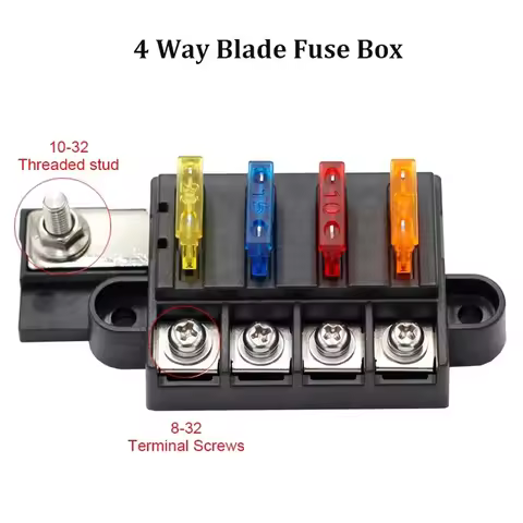 Universal 4-Way Car Fuse Block Holder Heavy Duty Circuit Protection Box for Yacht Marine 1 1n 4 Out 