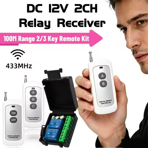 2CH DC12V 433MHz RF Wireless Remote Relay Switch Receiver Kit 100M Distance 2/3‑Key Remote For Elect