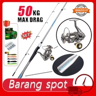 Fishing Reel Full Set Spining  Rod 1.65-2.1m Joran Pancing Set Alat Memancing Lengkap topi fishing