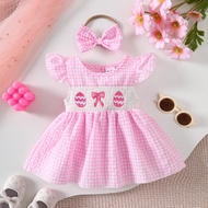 2025 Spring Baby Young Girls Clothes Sweet Style Cute Plaid Egg Embroidery Romper Romper Baby Clothe