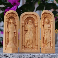 Jesus and Virgin Mary Portable Altar Set Portable Catholic Altar Set Pocket Wooden Altar Set Jesus &