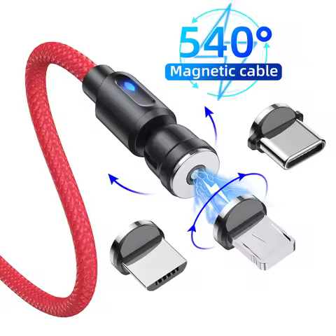 GTWIN 540 Rotate Magnetic Cable Fast Charging Magnet Charger Micro USB Type C Cable Mobile Phone Wir