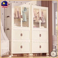 56/65cm Double Open Doors Wardrobe Storage Multipurpose Moveable Folding Stackable Storage Cabinet With Pulley