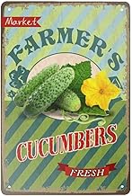 Vintage Metal Tin Sign Farmers Market Cucumbers Novelty Aluminum Sign for Home Kitchen Bar Wall Deco