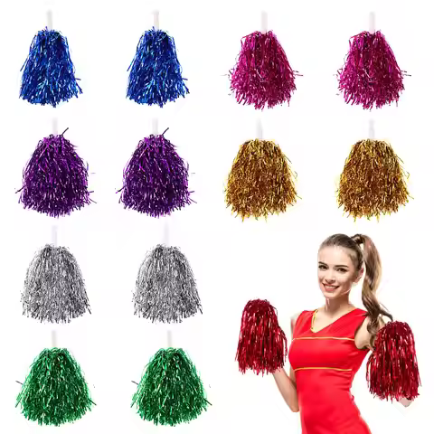 Cheerleaders Holding Flowers Metallic Foil Pom Poms Cheering Squad Dancing Hand Cheerleading Party C