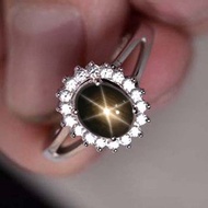 925 純銀戒指 黑星光石 9 x 7 婚戒或生日禮物