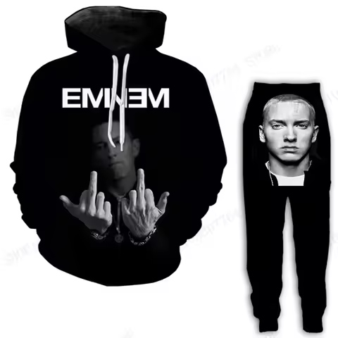 Rapper Eminem Hoodie Pant Set Rock Rap EMINEM 3d Print Set Men Women Fashion Hoodie +Sweatpants 2Pc 