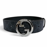 成色極佳☆GUCCI 703147 GG Supreme 互扣式 G 腰帶，黑色，銀色五金，65/26 碼，義大利製造，女士款，附防塵袋。