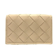 近全新 Bottega Veneta Intrecciato 皮革米色酒紅色迷你皮夾 0501 [二手] BOTTEGA VENETA