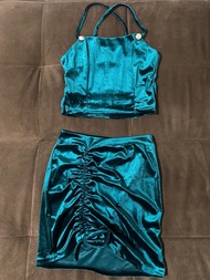 Setelan Bahan Beludru Rok Span Tali Serut Midi