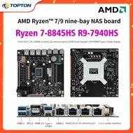 Papan induk Amd Ryzen 9 7940hs 8845hs 9-bay Usb4 4x I226-v 2.5g Lan 9xsata3.0 2xm.2 Nvme Pcie X16 2x