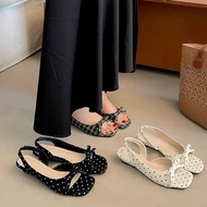 D164-Freeters Square Toe Bow Temperament Low Heel Sandals Sole Height 3.5cm