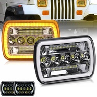 7x6 5x7 H4 Led Headlights H6054 H5054 6052 6053 White/Amber Halo For Jeep XJ YJ Ford Bronco GMC TOYO