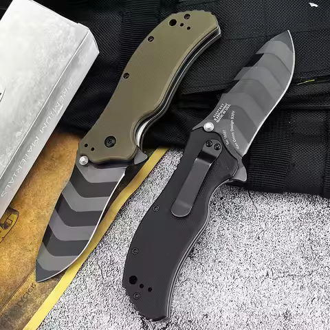 D2 Assisted Folders 0350 Outdoor Pocket Knife Black/Green G-10 Handles Flipper Blade Tactical Surviv