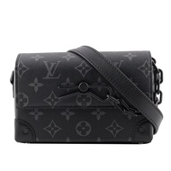 【Louis Vuitton 路易威登】Steamer 塗層帆布及牛皮皮夾式斜背包(黑灰色) M81783/平行輸入