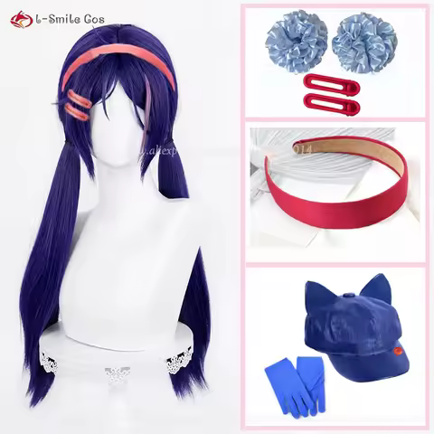 Game Mita Crazy Cosplay Wig 60cm Blue Purple Mixed Styled Ponytail Wigs Mita Anime Cosplay Wig Heat 