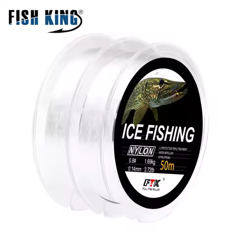 FISH KING 50M Nylon Ice Fishing Line 0.14-0.35mm Level Transparent Fishing Line For Bass Carp Winter