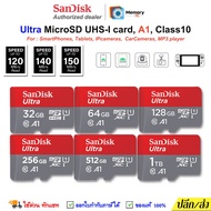 SANDISK Micro SD card Ultra 16GB/32GB/64GB/128GB/256GB/512GB/1TB (150MB/s) A1,UHS-I,U1,C10 Sdcard ขอ