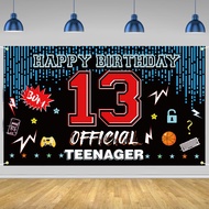 Official Teenager 13th Birthday Door Backdrop Banner Happy 13th Birthday Decorations，Red Blue 13 Yea