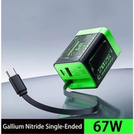 [FAST CHARGING]67W GaN Super Fast Charger with Retractable Cable Triple-Port Charging: USB-A/C Compa