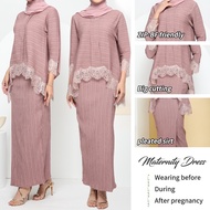 Pleated baju raya Baju Abaya Kebaya lace cotton IronLess baju kurung moden murah front zip BF plus s