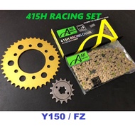 AJI RACING CHAIN + SPROCKET SET 415 Y15 Y150 FZ Y15ZR Y150ZR FZ150 GEAR SPOKET SPOCKET GOLD RANTAI E