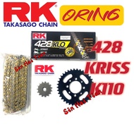 [428 RK ORING] KRISS 428 Sprocket Set and Chain 3 In 1 Hot Deal Heavy Duty Sprocket and RK JAPAN Motorcycle KLO Chain