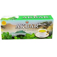 Akbar Premium Green Tea with Mint (25 Teabags, Strings & Tags) Ceylon Tea