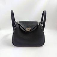 HERMES愛馬仕mini Lindy一代黑色銀釦