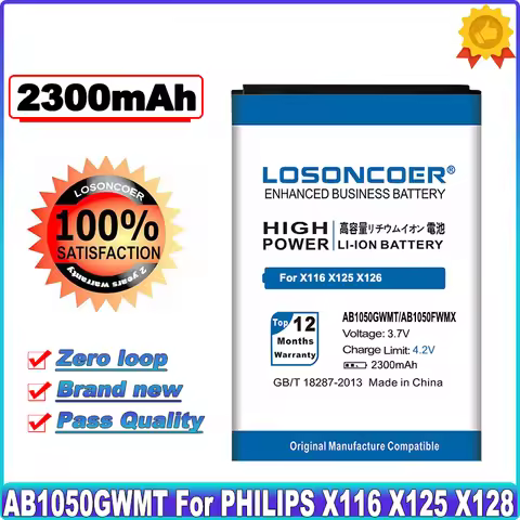 LOSONCOER 2300mAh AB1050GWMT AB1050FWMX For PHILIPS Xenium X125 E255 X128 E103 X126 E106 X116 High C