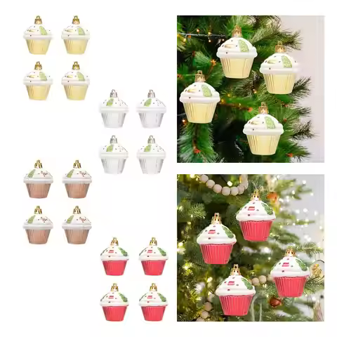 4x Hanging Christmas Tree Ornament Farmhouse Christmas Cupcake Decorations