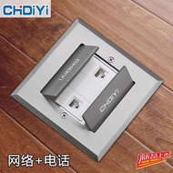 Double Door Ground Socket Stainless Steel Household Weak Current Network Cable Telephone Computer Ne